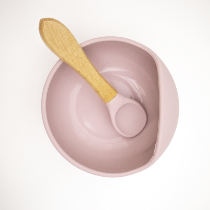 Serviesset slabbetje met kom en lepel roze