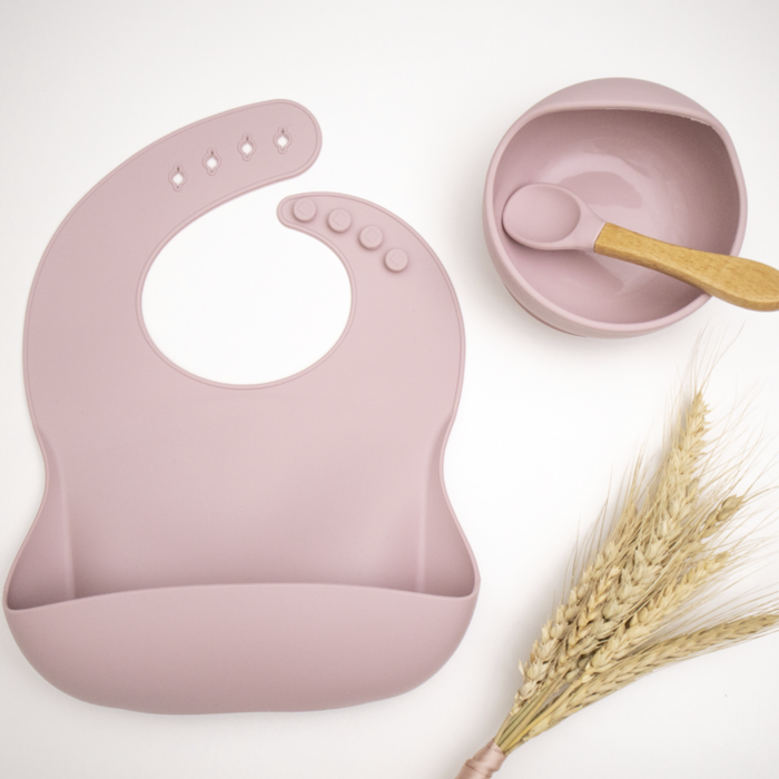Serviesset slabbetje met kom en lepel roze
